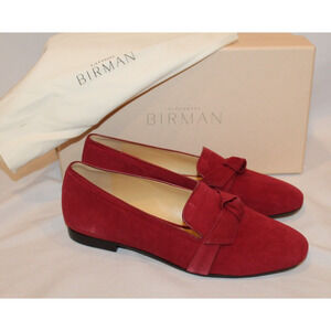 NIB ALEXANDRE BIRMAN CLARITA KISS RED SUEDE BOW SUEDE SMOKING LOAFER SLIPPERS 37